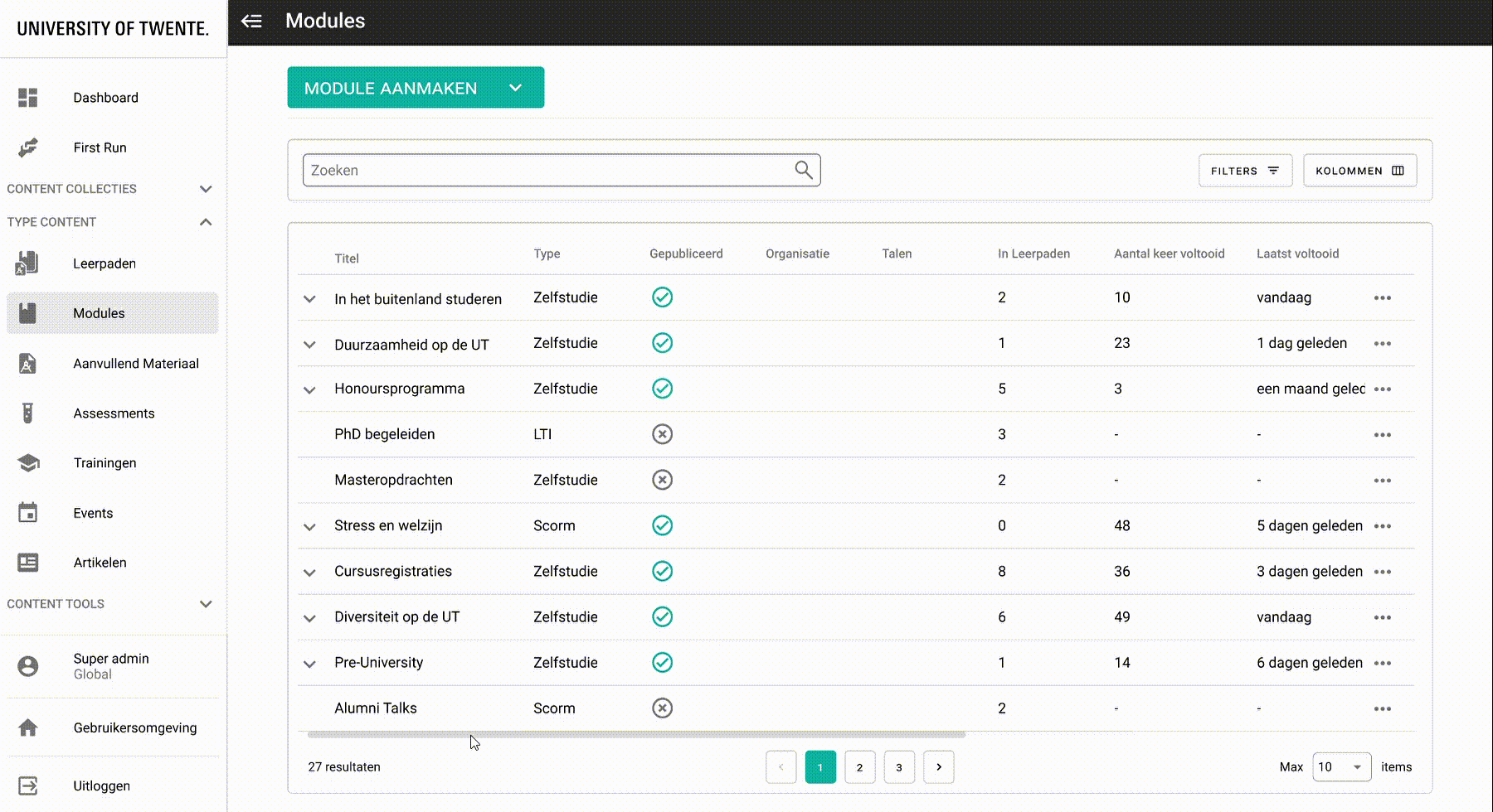 module overzicht nieuw